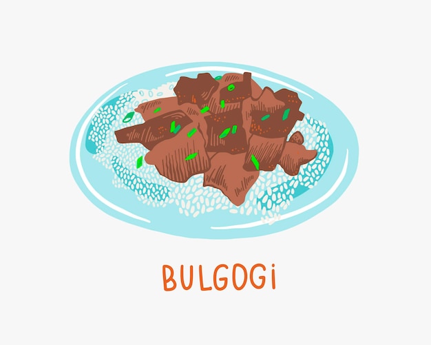 Illustratie van bulgogi gegrild rundvlees traditioneel Koreaans eten op een bord
