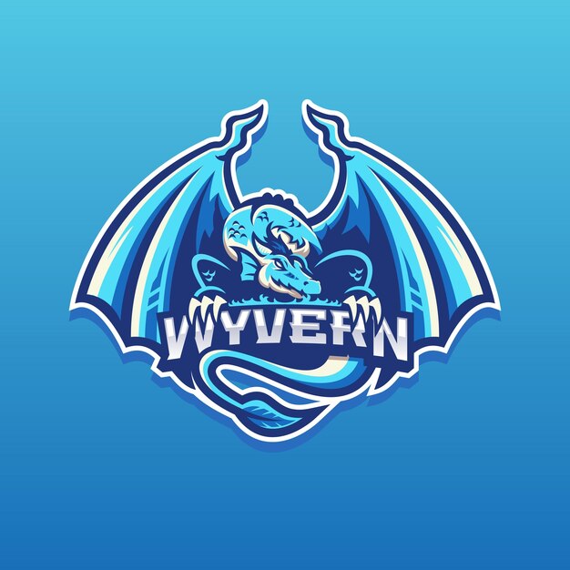 Vector illustratie van cartoon blauwe wyvern