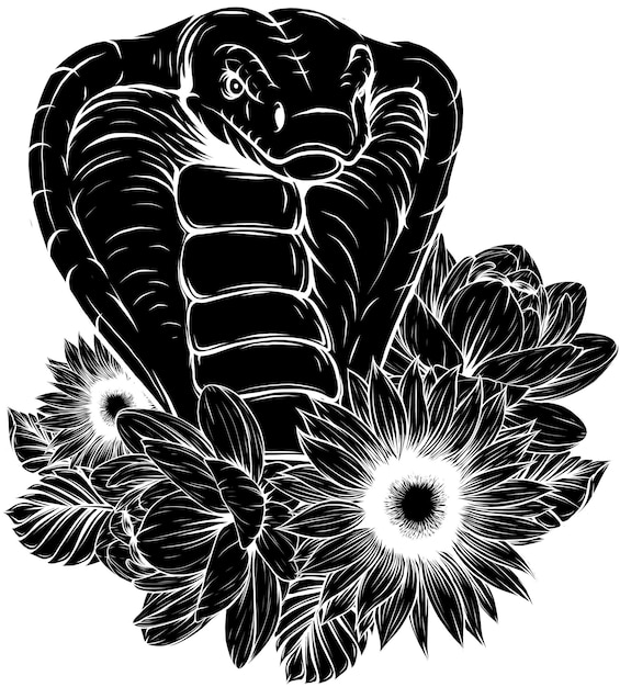 Vector illustratie van cobra slang en bloemen