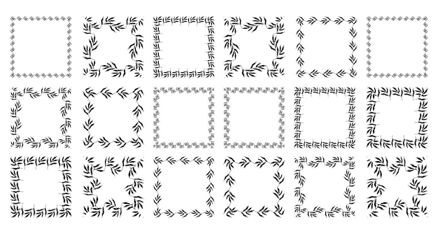 Illustratie van collectie van diverse vierkante zwarte vierkante frames gemaakt van planten op wit iso...