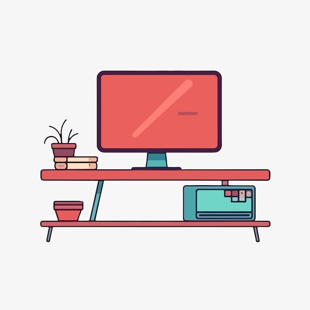 Illustratie van computer vector cartoon iconen bureau setup voor werk business studie inkomen verdienen