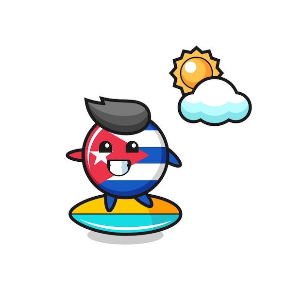 Illustratie van Cuba vlag badge cartoon doen surfen op het strand