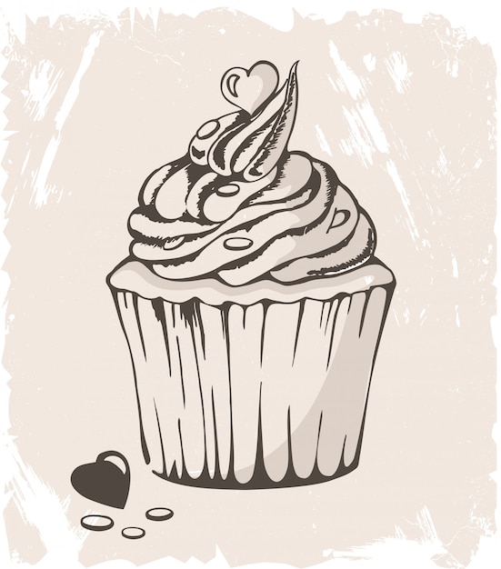 Illustratie van cupcake met hart op pastel