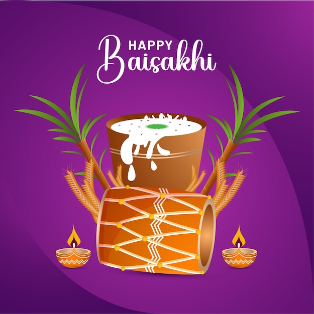 Vector illustratie van de achtergrond van de viering van het punjabi festival happy baisakhi