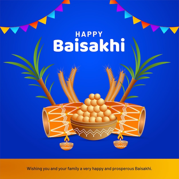 Vector illustratie van de achtergrond van de viering van het punjabi festival happy baisakhi