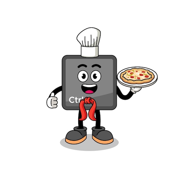 Illustratie van de bedieningsknop op het toetsenbord als een Italiaans chef-kokkarakterontwerp
