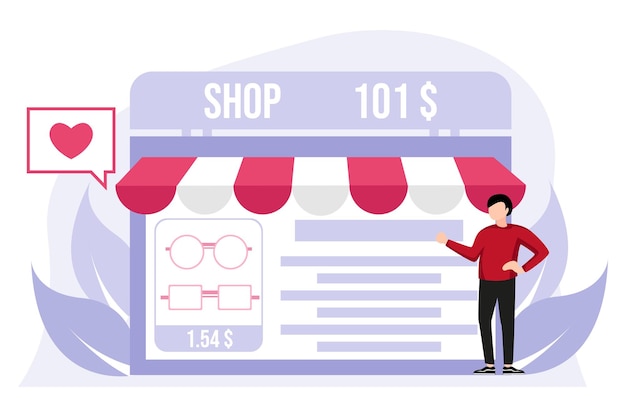 Illustratie van de benaming van e commerce flat