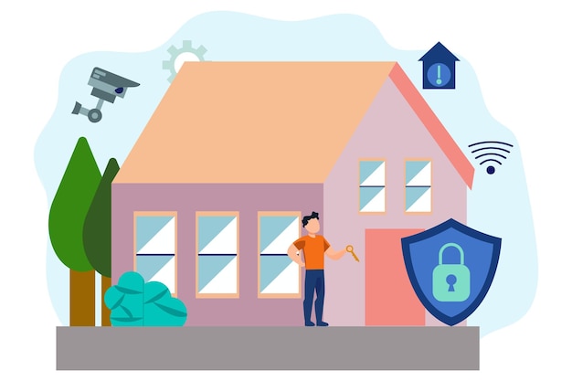 Illustratie van de beveiligingsvector van het huis Kan worden gebruikt voor onroerend goed