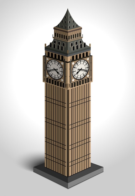 Vector illustratie van de big ben-toren op witte achtergrond.