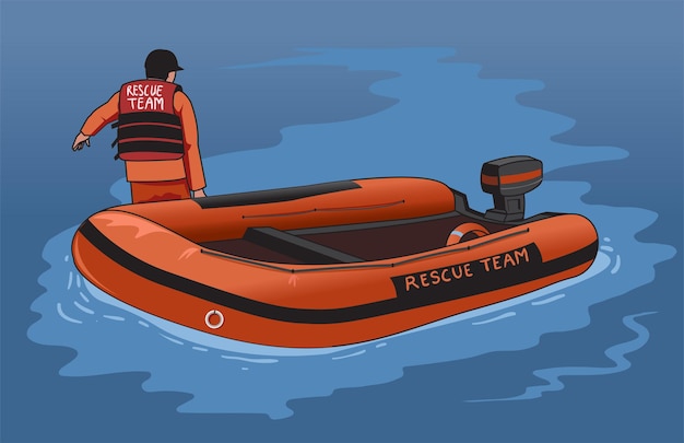 Vector illustratie van de boot van het reddingsteam