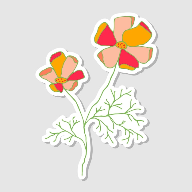 Vector illustratie van de california poppy stickers met bloemen voor het album beautiful floral stickers