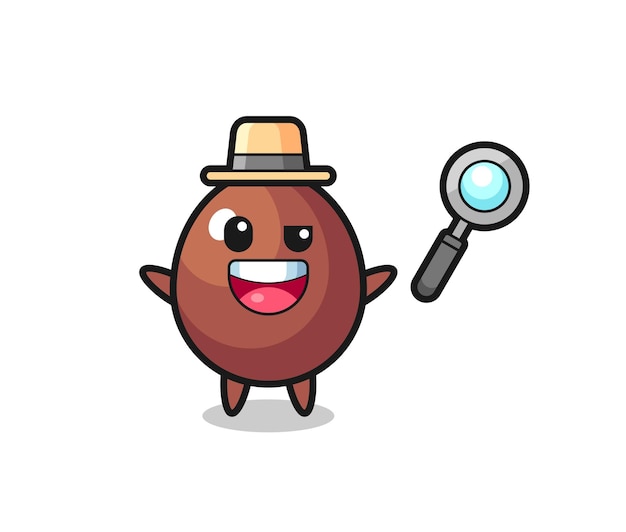 Illustratie van de chocolade-ei-mascotte als detective die een zaak weet op te lossen