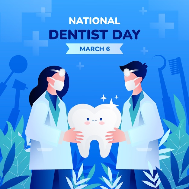 Vector illustratie van de dag van de nationale tandarts met kleurovergang
