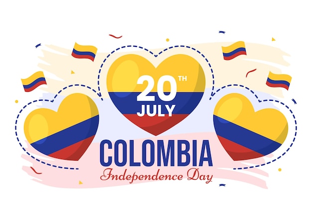 Illustratie van de dag van de onafhankelijkheid van Colombia met zwaaiende vlag in sjablonen voor de viering van nationale feestdagen