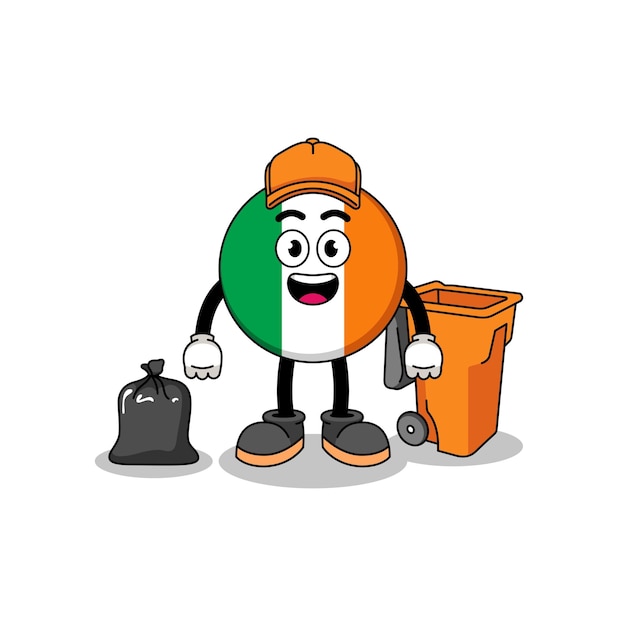Illustratie van de Ierse vlag cartoon als een vuilnisman karakterontwerp