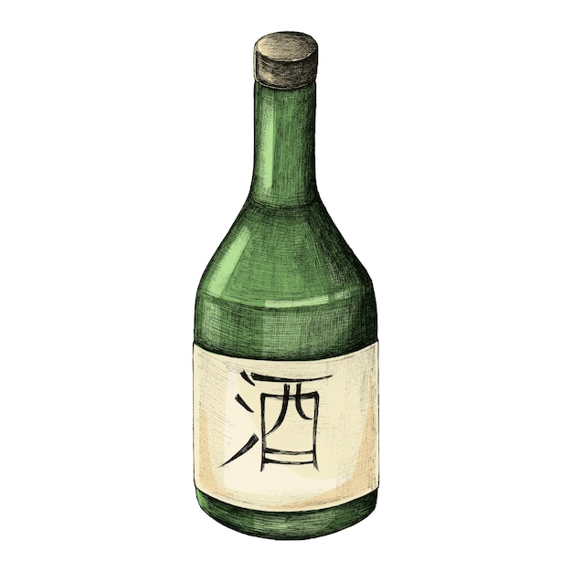 Vector illustratie van de japanse alcohol fles