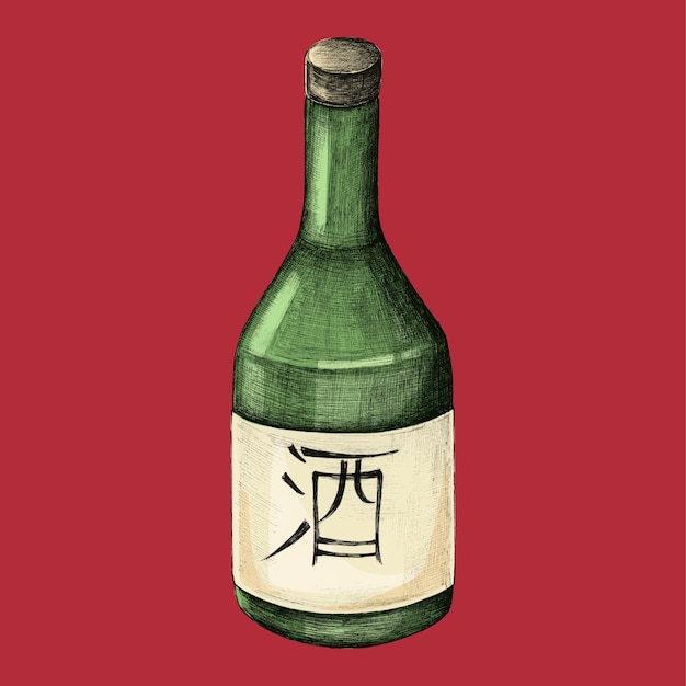 Vector illustratie van de japanse alcohol fles