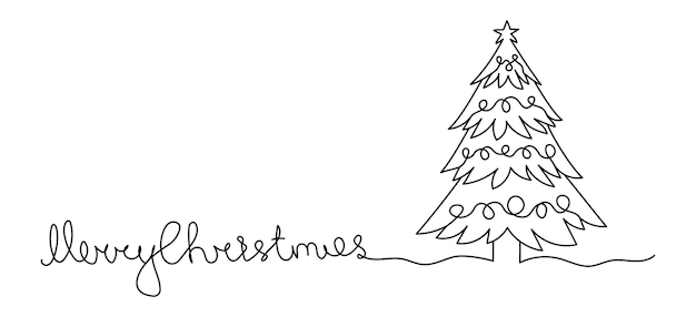 Vector illustratie van de kerstboom een lijn tekenstijl