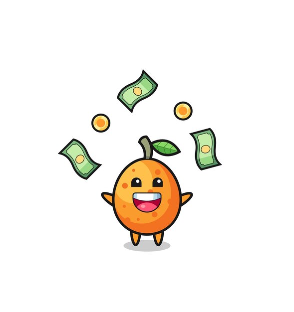 Illustratie van de kumquat die geld vangt dat uit de lucht valt schattig ontwerp