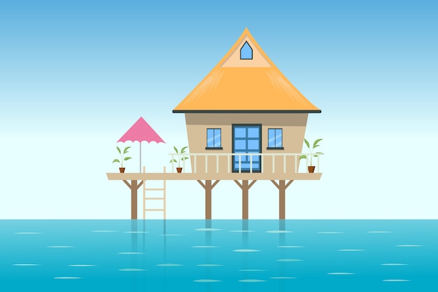 Vector illustratie van de lodge op het strand