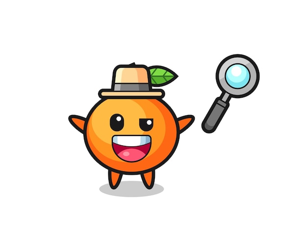 Illustratie van de mandarijn-mascotte als detective die een zaak weet op te lossen