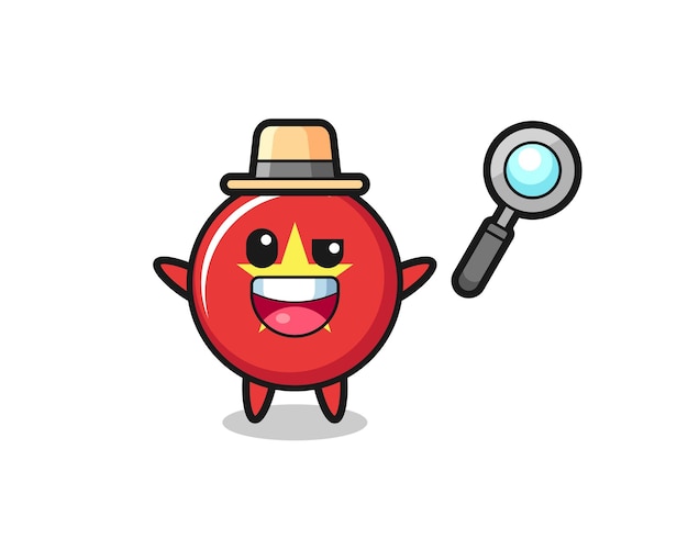 Illustratie van de mascotte van het Vietnamese vlagkenteken als detective die een zaak weet op te lossen