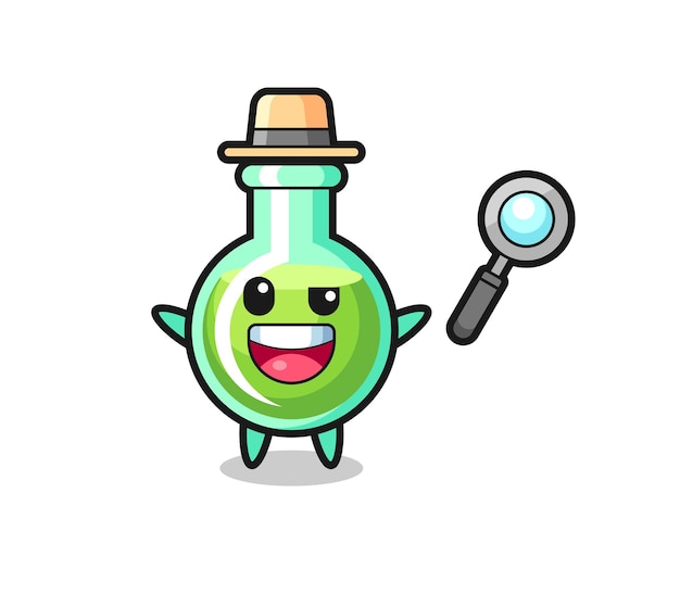 Illustratie van de mascotte van laboratoriumbekers als detective die erin slaagt een zaak op te lossen, schattig stijlontwerp voor t-shirt, sticker, logo-element