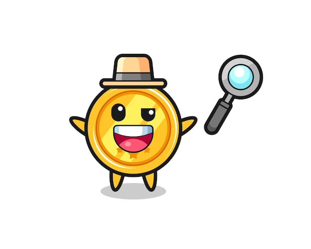 Illustratie van de medaillemascotte als detective die een zaak weet op te lossen