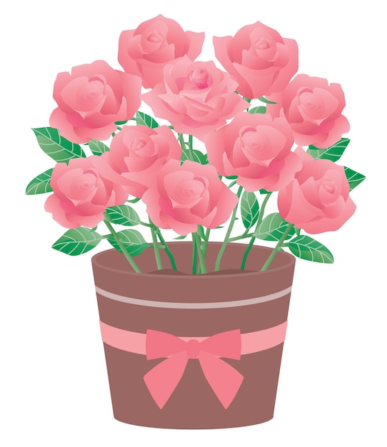 Illustratie van de roze roos in pot