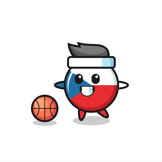 Illustratie van de Tsjechische vlag badge cartoon speelt basketbal