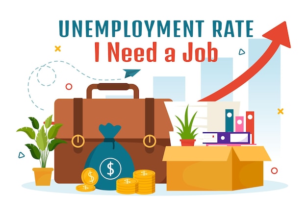 Illustratie van de vector van het werkloosheidscijfer met veel werkzoekenden en de financiële crisis