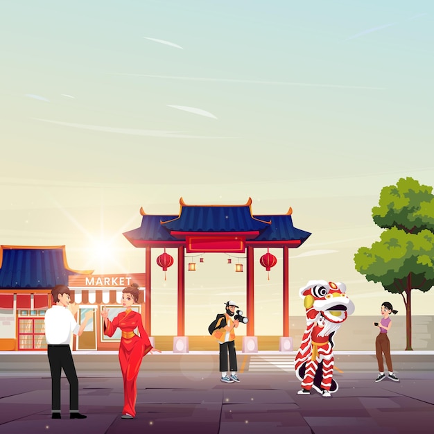 Illustratie van de viering van het Chinese Nieuwjaar