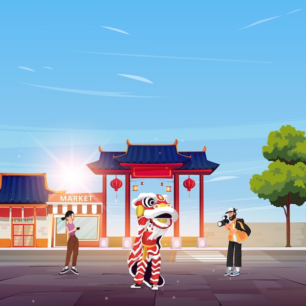 Illustratie van de viering van het Chinese Nieuwjaar