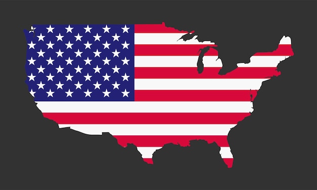 Illustratie van de vlag van de VS met kaart
