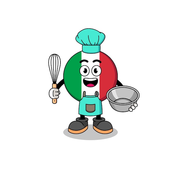 Illustratie van de vlag van Italië als karakterontwerp van een bakkerijchef