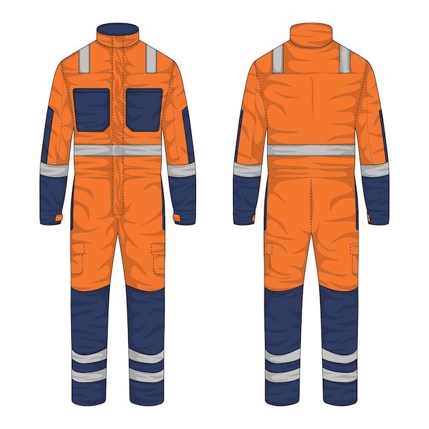 Vector illustratie van de voorkant en achterkant van de werkkleding hivis wearpack mockup coverall vector