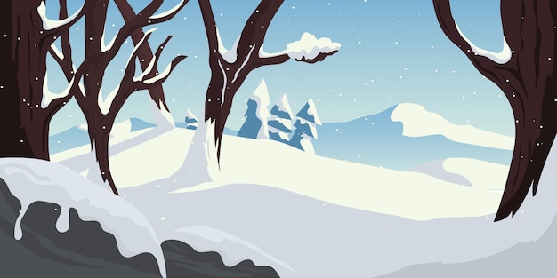 Illustratie van de winterboom en berg backround