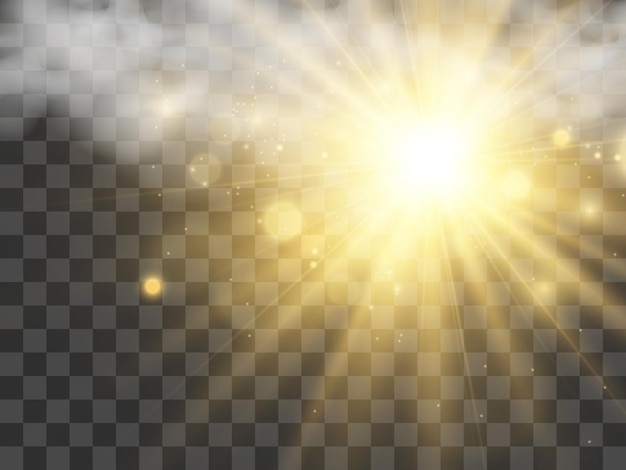 Vector illustratie van de zon schijnt door de wolken. zonlicht. bewolkt vector.