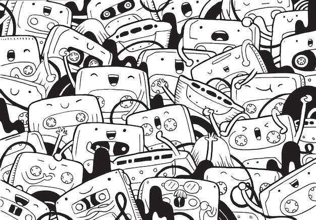 illustratie van doodle cassette in cartoon stijl