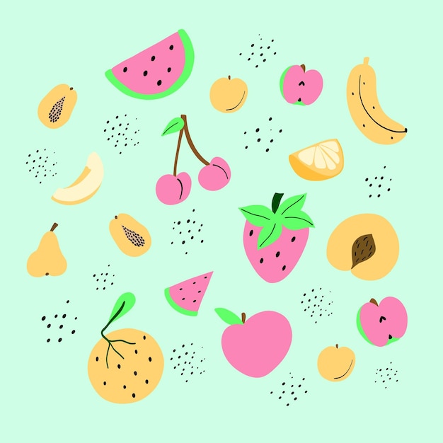 Illustratie van doodle vruchten. Natuurlijk tropisch fruit