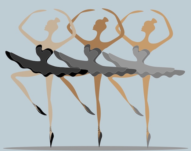 Illustratie van drie mooie ballerina's Drie zachte dames in een tutu zijn elegant en sierlijk in de vlucht van de dans De schoonheid van ballet