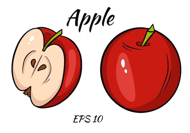 illustratie van een appel. Gesneden appel geïsoleerd op een witte achtergrond. Cartoon stijl.