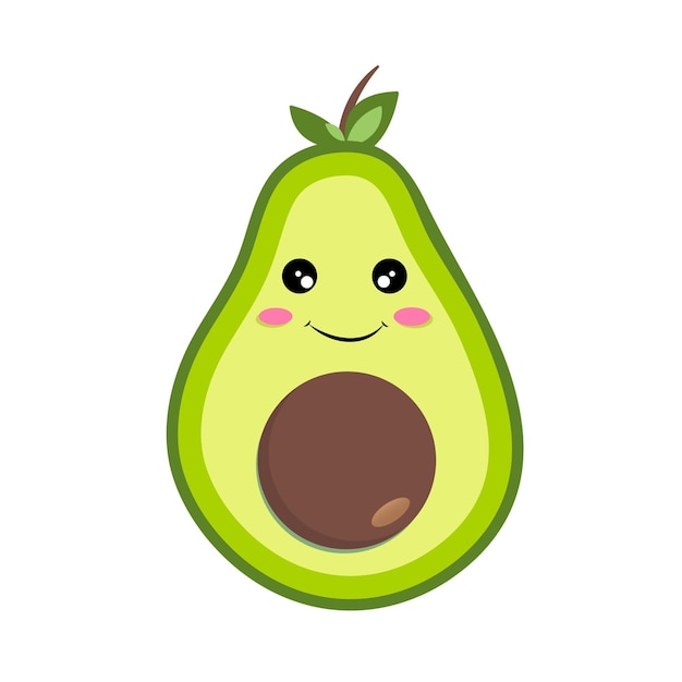 Illustratie van een avocado in cartoonstijl met een schattige glimlach