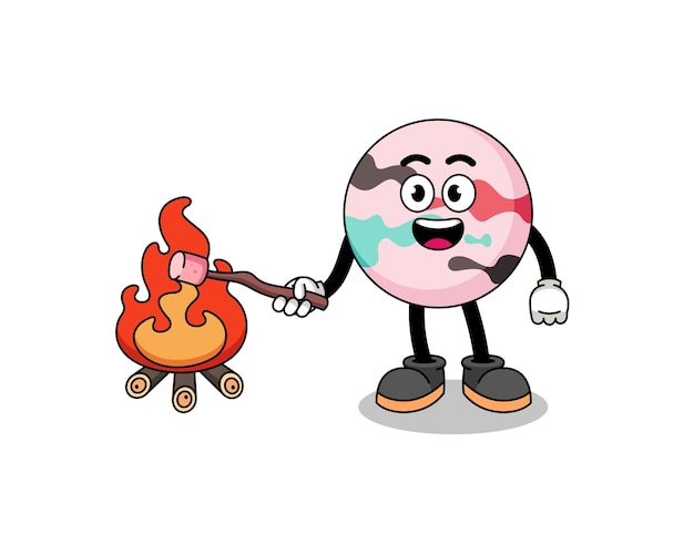 Illustratie van een badbom die een marshmallow-personageontwerp verbrandt