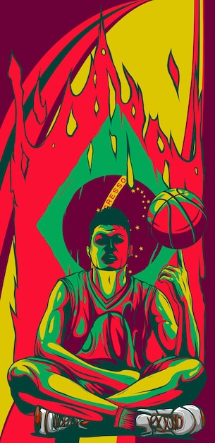 illustratie van een basketbalspeler met een basketbalbal