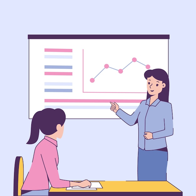 Illustratie van een bedrijfspresentatie met grafische analyse
