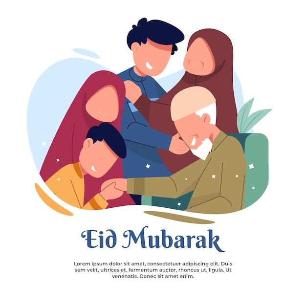 Illustratie van een bezoek aan het ouderlijk huis tijdens eid