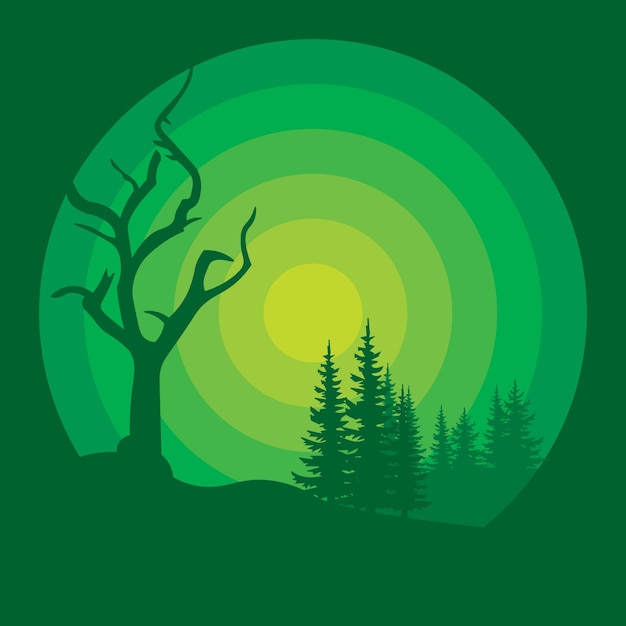 Illustratie van een bosbeeld met een minimalistisch ontwerp dat geschikt is voor uw project