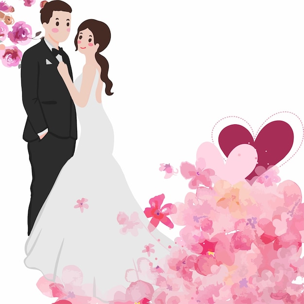 illustratie van een bruiloft met bloemenversieringen