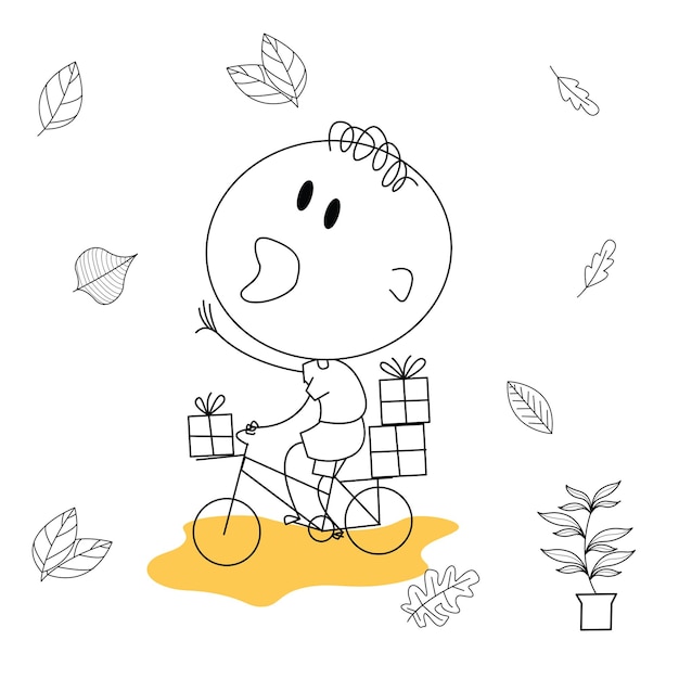 Illustratie van een cadeaubezorger die een fiets gebruikt